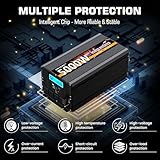 5000 Watt Power Inverter 12V DC to 110V 120V Converter for Family RV Off Grid Solar System Car with Type-C Ports 3 AC Power Outlets Dual USB Ports LCD Display Wireless Remote Control