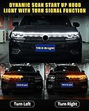 Dynamic Scan Start Up Hood Light Strip Sequential Flowing Turn Signal Lights Flexible DRL Daytime Running Headlight Car Led Light Strip Exterior,Dual Color Amber White Switchback 12V 79inch (1 Set)