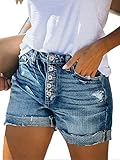 Angerella High Wasted Shorts Women Ripped Folded Hem Distressed Button Fly Denim Jean Shorts Blue XL