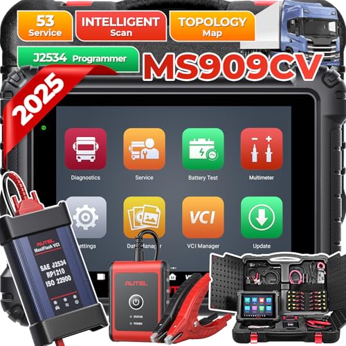 2025 Autel MaxiSys MS909CV Truck Scanner: Top Heavy Duty Truck Tool for Semi Commercial Cars, Updated of MS908CV with Intelligent Diagnosis, Topology, J2534 ECU Coding, 53+ Services, Active Test