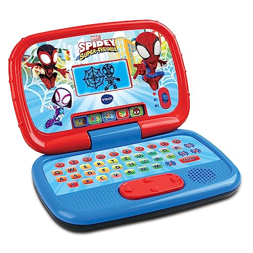 VTech Spidey and his super friends – educational laptop – learning computer with QWERTZ keyboard and letter content, letter sounds, simple addition and subtraction etc. – for