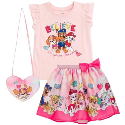 Paw Patrol Skye Chase Marshall Toddler Girls Tank Top Skirt and Bag 3 Piece Outfit Set Pink 3T