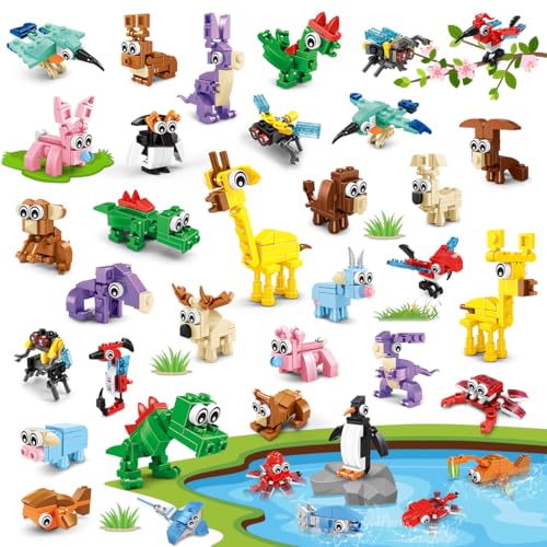 INSOON 30 Packs Animal Party Favors for Kids, 810 PCS Mini Animal Building Block Toy Set for Goodie Bag Fillers Classroom Prizes Easter Birthday Children's Day for Boys Girls Student Ages 6+