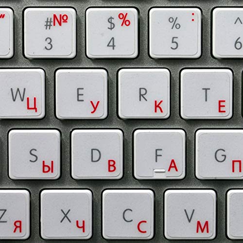 Russian Cyrillic Sticker for Keyboard with RED Lettering ON Transparent Background is Compatible with Apple