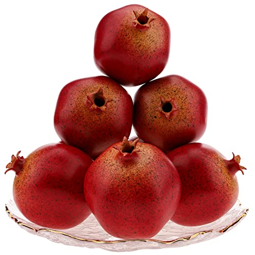 Meiwlong 6pcs Fake Pomegranate Home Kitchen Decoration Lifelike Realistic Simulation Artificial Fruit Cabinet Harvest Indoor Festival Party Weddings Display Photography Props