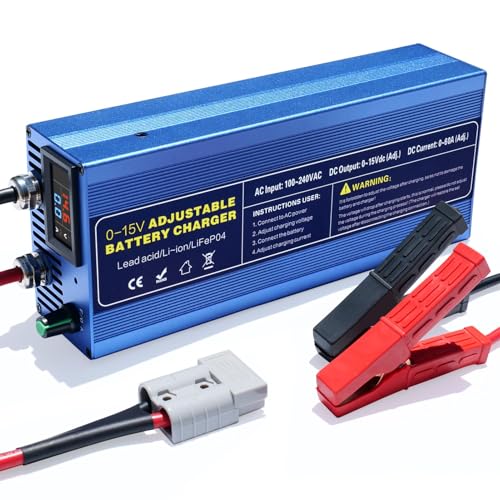 Capacity.Li C60A High Power Smart Lifepo4 Battery Charger Maintainer with 0-15V Adjustable Current and Voltage, 12.6V Portable Power Adapter for 14.6V LiFePO4 Lithium Iron Rechargeable Battery(60A)