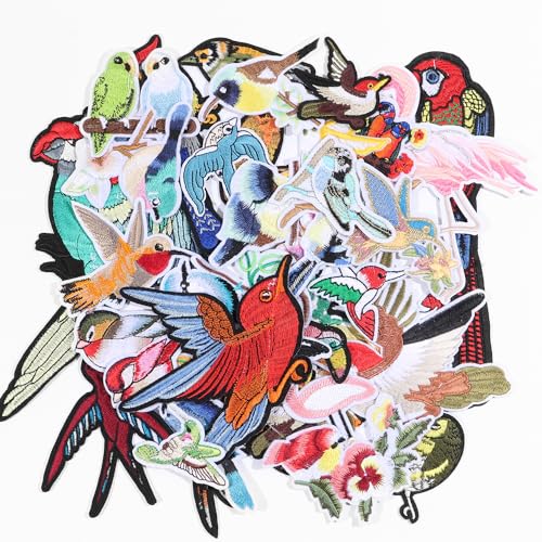35PCS Birds Embroidered Patches Random Assorted Styles Birds Theme Iron on Patches DIY Sew Applique Repair Patch Sew on Patches for Backpacks Pants Clothes Jeans
