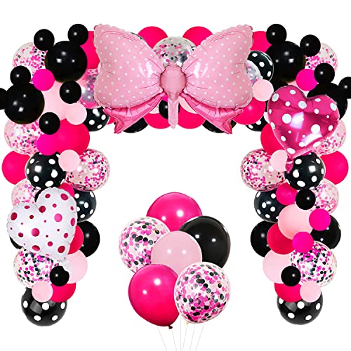 Mini Mouse Balloon Garland Arch Kit Light Pink Rose Red Black Bot Latex Balloons Confetti Balloon Bow Heart Love Foil Balloons Set for Baby Shower Decorations Birthday Party Supplies