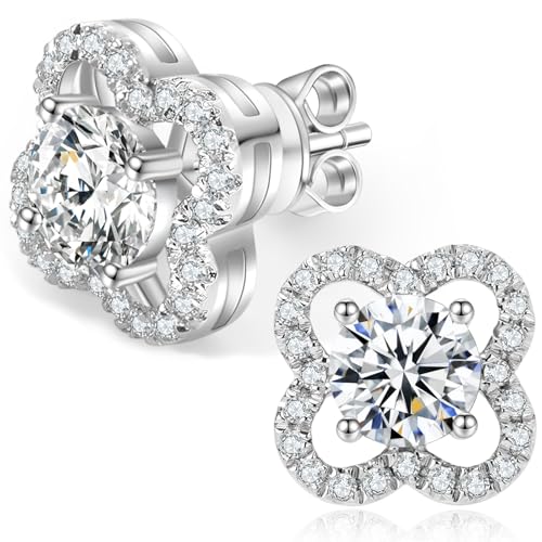 Tunzug Floral Moissanite Stud Earrings 0.7-3 Carat D Color VVS1 Lab Cultured Diamond Earrings Sterling Silver 18K Gold Plated Hypoallergenic Friction Back Earrings for Women Men Jewelry (2.4 Carat)