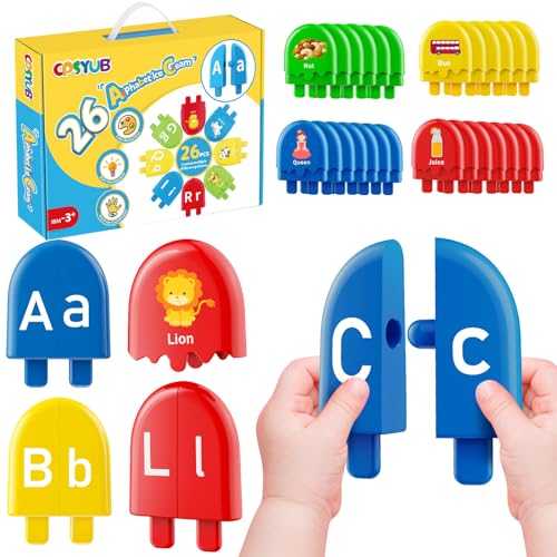 Alphabet Learning Toys Ice Cream ABC Letter Matching Toy Preschool Educational Montessori Toy Smart Color Sorting Kids Christmas Gift for Boys Girls Age 2 3 4 5+