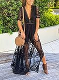 Eleter Women's Black Formal Romper Dress Sexy V Neck Lace Wedding Guest Bridesmaids Maxi Dress Long Evening Dress(L,Black)