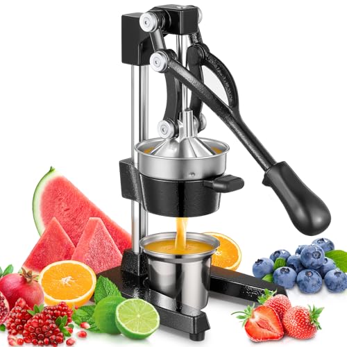 FOHERE Orange Juicer Squeezer, Cast Iron Lemon Squeezer, Commercial Citrus Juicer Hand Press for Orange, Lemon, Pomegranate, Grapefruit, Easy to Clean Citrus Squeezer with a Stainless Steel Cup