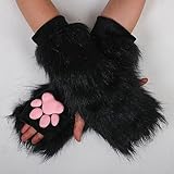 SUPTEC Furry Cat Paw Mittens Gloves for Women Soft 3D Toes Beans Fingerless Cat Claw Paws Pad Sleeve…