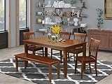 East West Furniture DUNO6D-MAH-W 6 Piece Dining Room Table Set Contains a Rectangle Kitchen Table and 4 Dining Chairs with a Bench, 36x60 Inch, Mahogany