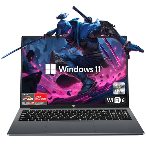 2025 AMD Laptop, 16.0inch Laptop Computer with AMD Ryzen 7 5700U(8C/16T, Up to 4.3GHz), 16GB RAM 512GB NVMe SSD Windows 11 Laptop, Radeon RX Vega 8 Graphics,WiFi 6, Backlit KB,53Wh Battery,Gray