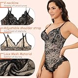 Vorcy Lace Bodysuit for Women Tummy Control Backless Top V-Neck Shapewear Bodysuit