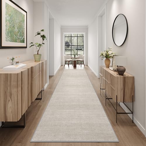 Art&Tuft Non-Slip Runner Rug - 2x12 Runner Rug Washable Low-Pile Rugs Runners, Soft Distressed Carpet Runner for Bedroom Bathroom Kitchen Laundry Living Room, Beige