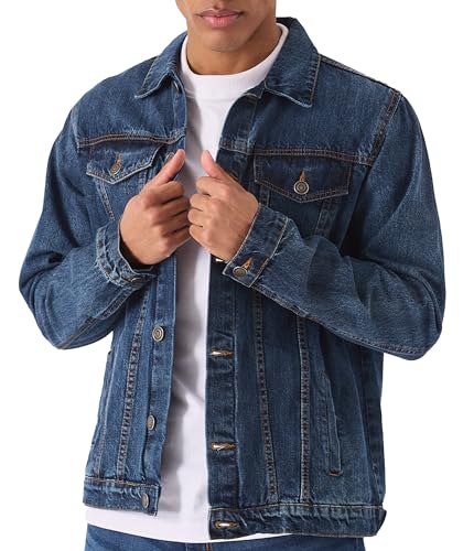 Denim Jacket Men – Regular Fit & Lightweight Trucker Style - Men's Blue Jean Jacket Casual Outerwear with Vintage Oversized Distressed Look – Perfect for Streetwear, Concerts, Travel & Everyday Wear