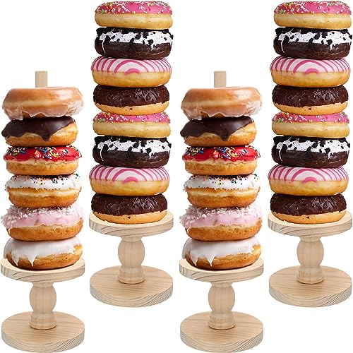 Zhehao 4 Pcs Farmhouse Donut Stand Donut Holder Display Stacker Tower Detachable Doughnut Stand Dessert Tower Tools Serving Decoration Kit for Birthday Wedding Party Decoration(Wood)