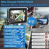 PARKVISION Bicycle Rear View Camera Recorder, 1080P Handlebar Bike Camera with 4.3'' HD Monitor, 64GB TF Card, 110° Angle View, 360°Rotatable Bracket, Backup/Front View Camera for Mountains,Ebikes