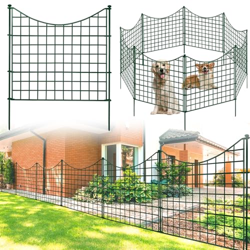 Thealyn Garden Fence 5 Panels 12.1ft (L) x 25in (H) Outdoor Rustproof Metal Dog Fence Pet Fence Animal Barrier Fence, Garden Fencing Panel Border for Yard Patio Flower Bed, Green