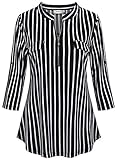 BEPEI Tunic Tops for Women,Notch V Neck Vertical Stripe Tunic Top Fall Fashion Blouses 2025 Summer 3/4 Sleeve T-Shirt Easily Wear with Jeans Capris Work Casual Shirts Black White L