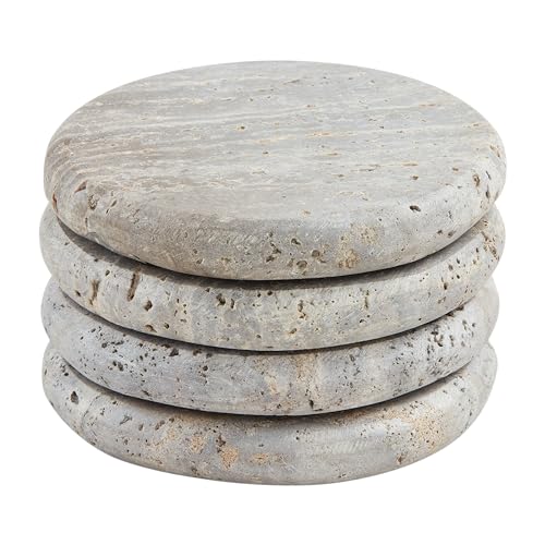 Mud Pie Gray Travertine Coasters; 4" dia