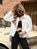 PUWEI Dressy Rivet Studded Denim Jacket for Women Western Distressed Washed Crop Jean Coat(2492-White-L)