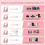 SOMIC GS510 Gaming Headset, Cat Ear Headset PC Gaming Headphones with Retractable Mic Noise Cancelling, Stereo Sound, DIY Face Covers for PC, PS4, PS5,Xbox One(Only White LED Light)-Pink