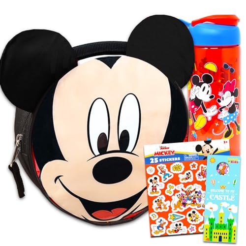 Classic Disney Disney Mickey Mouse Lunch Bag and Water Bottle Set - Mickey Mouse School Supplies Bundle with Lunch Box, 30 Oz Water Bottle, and Stickers (Mickey School Supplies)