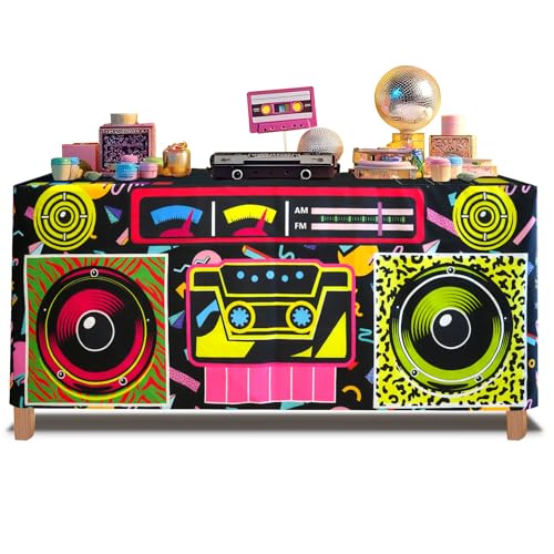 xbaiyanr 6FT 80s 90s Theme Party Tablecloth, 80s 90s Decorations for Back to 80s 90s Hip Hop Birthday Party