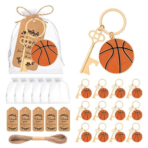 VZCBZC 24Pack Basketball Bottle Opener Keychains Sports Ball Bottle Opener Souvenirs for Guests, Basketball Party Favors with Gift Bags and Thank You Card for Basketball Lover Sports Enthusiast
