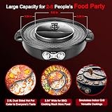 Food Party DUO Electric Smokeless Grill and Hot Pot, With Separable Cooking Plate, Deluxe Combo of 1 Recipe Book, 1 Tong, 1 Oil Brush, 1 Pack of Parchment Paper, for Hotpot KBBQ, Barbecue & Grill