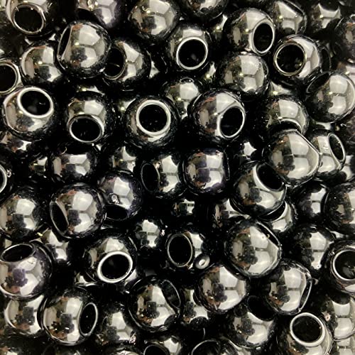 400 Round Acrylic Beads 10mm with 4.8mm Large Hole, Glossy Black