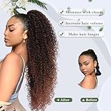 Alebery 27 Inch Drawstring Ponytail Extension for Black Women Deep Curly Ponytail Extension Synthetic Mixed with Human Hair Hairpieces Afro Kinky Curly Pony Tail for Daily Use (Brown)