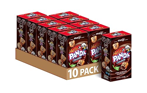 MEIJI Hello Panda Cookies, Chocolate Crème Filled - 2.1 oz, Pack of 10 - Bite Sized Cookies with Fun Panda Sports