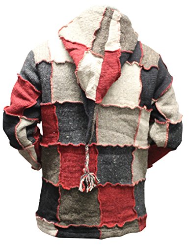 Shopoholic Fashion Mens Pixie Red Wool Patchwork Hippy Jacket [M]