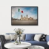 Black Framed Wall Art Picture on Canvas Zocalo Square and Mexico City Cathedral Mexico City Mexico Poster Artwork Stretched & Framed Paintings Home Decor Living Room Ready to Hang 23"X34"