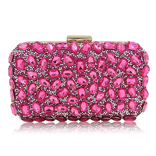 Milisente Clutch Purses For Women Crystal Clutches Evening Bags Gemstone Clutch Purse For Wedding Formal(Hot Pink)