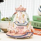 LOVE FOR YOU Gift Wrapped Bluetooth Music Box Carousel Horses Color Lights Unicorn Snow Globe for Girls and Women Baby Kids Sister Mom Daughter Grandma Granddaughter Christmas Birthday Presents Gifts