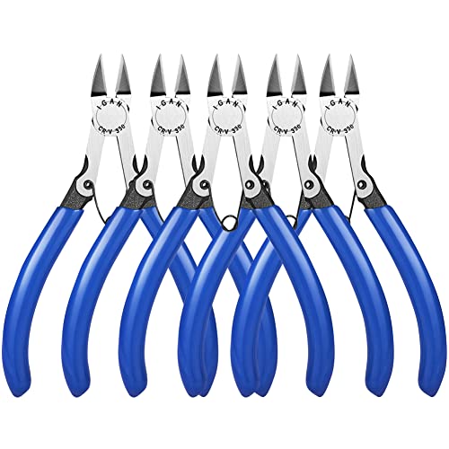 IGAN-330 Wire Flush Cutters (Pack of 5), Precision Electronic Model Sprue Wire Clippers Cutter, Blue