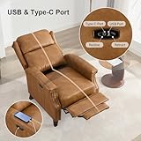 High Leg Power Recliner Chair for Living Room, Mid-Century Modern Single Reclining Chair, Faux Leather Lounge Armchair with USB & Type-C Port, Reading Chair with Retro Rivet Decoration,Camel Brown