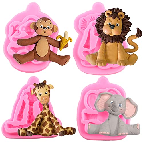 Mujiang Safari Animal Cake Mold Lion Elephant Monkey Giraffe Silicone Fondant Molds For Chocolate Candy Sugarcraft Cake Decorating Set Of 4