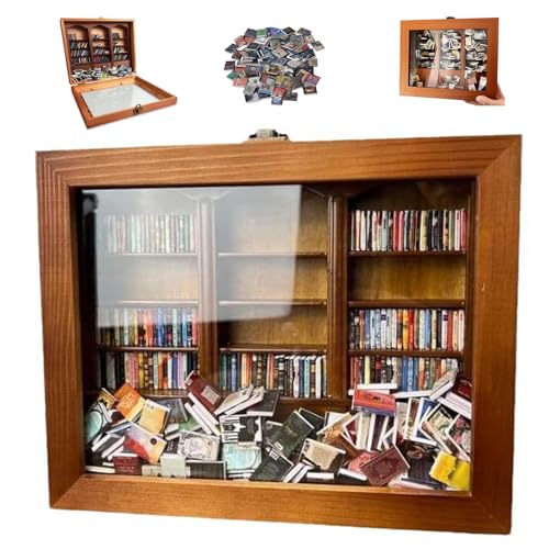 TABTAG Anxiety Bookshelf - Shake Off Your Anxiety,Miniature Display Shelf,Contains 240 Miniature Book Models,Antique Style Gift Decoration Mini Bookshelf (Brown)