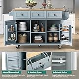 LUMISOL Kitchen Island with Drop Leaf, Rolling Kitchen Island Cart with Internal Storage Racks, Wood Kitchen Island on Wheels with Drawers, Spice Rack & Towel Rack, for Kitchen, Gray Blue