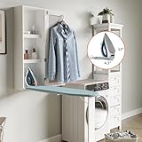 Organizedlife Wall Mounted Ironing Board Cabinet with Iron Storage, Built in Ironing Center, Hanging Ironing Board for Laundry, Folding Leg & Mirror