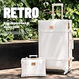 urecity Vintage Luggage Set, 2 Piece Retro Leather Suitcase for Women, Travel Luggage with Spinner Wheels and Beauty Case, Cute Designer Trunk Luggage (Rose White, 20"+12")