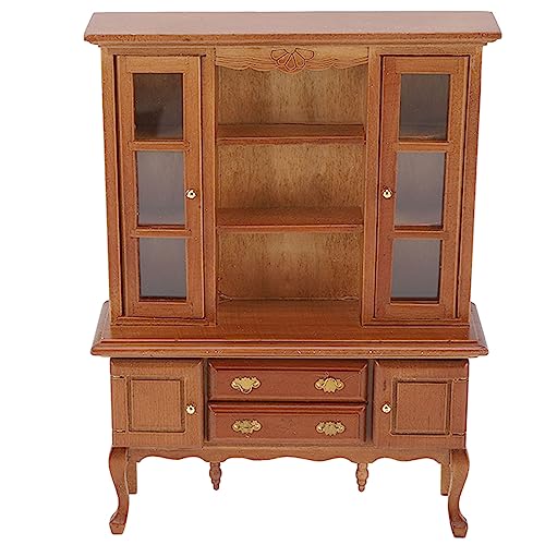 Luqeeg Miniature Cabinet Wooden, 1/12 Scale Dollhouse Bookcase Cupboard Dollhouse Bookshelf Cabinet with Openable Door Drawer Furniture Display Showcase Decoration Sideboard Accessories (Maroon)
