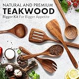 Zulay Kitchen 6-Piece Wooden Spoons for Cooking - Smooth Finish Teak Wooden Utensils for Cooking - Soft Comfort-Grip Wood Spoons for Cooking - Non-Stick Wooden Cooking Utensils - Wooden Spoon Sets