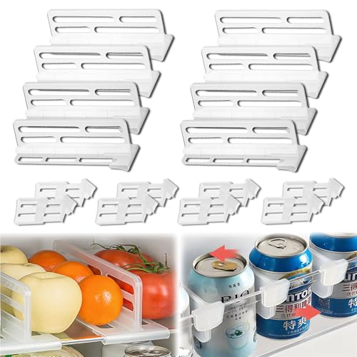16Pcs Fridge Divider set, 8 Bigger Refrigerator Dividers for Glass Shelves in Freezer Cupboard Cabinet Drawer, with 8 Smaller Adjustable Fridge Dividers for Fridge Door Organizer Grid Separator.